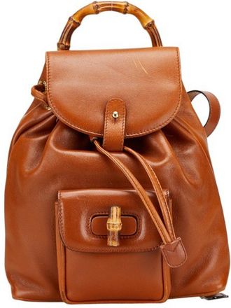 Gucci Bamboo Brown Leather Backpack (Pre-Owned)