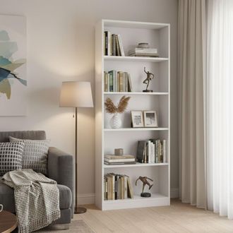 Dmora Librer&iacute;a Lineal Con Cinco Baldas, Color Blanco, 80 X 201 X 28 Cm, Con Embalaje Reforzado - Dmora