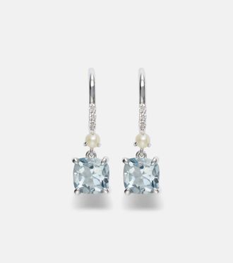 Stone and Strand 14kt white gold earrings with aquamarines, pearls, and diamonds