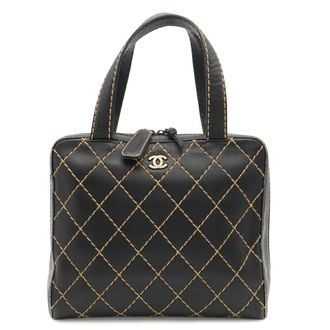 Chanel Black Leather Handbag Pouch Tote Bag (Pre-Owned)