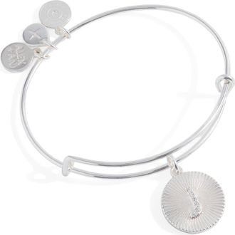 Alex and Ani Pave Starburst Texture Initial Bangle Bracelet in Silver - J at Nordstrom