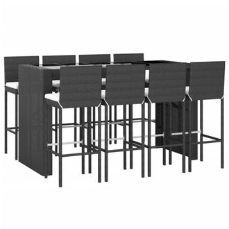 Berkfield Home Beautiful 9 Piece Garden Bar Set with Cushions Black Poly Rattan