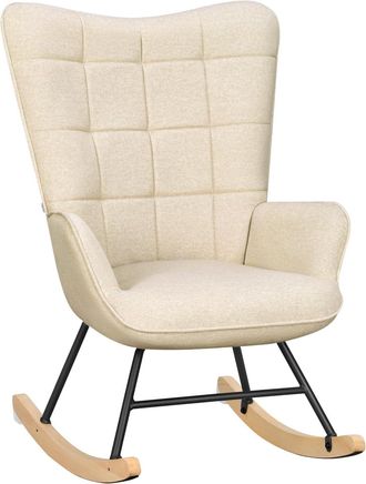 Woltu Woltu Mecedora, C&oacute;moda Mecedora De Franela Con Reposabrazos Y Respaldo Alto, Base De Metal Y Madera Maciza, Estilo Escandinavo, Beige