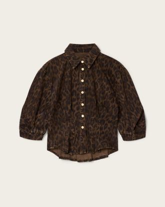 AllSaints Main: 63% Cotton, 37% Lyocell Nancy Leopard Print Denim Shirt, Size: UK 14/US 10
