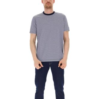 Paul & Shark Tops, Heren, Blauw, S, Katoen, Gestreept katoenen T-shirt met logo label