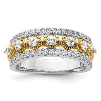 Diamond2Deal 14k Two-tone Lab Grown Diamond Wedding Band Ring 0.9Ct Clarity- VS Color- G-H