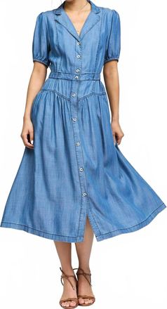 Current Air Chambray Button Front Midi Dress In Blue