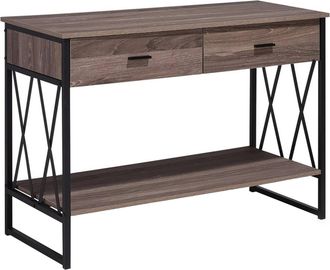 Beliani Beliani - Mesa Auxiliar De Madera Gris Pardo Estructura De Metal Negro 2 Cajones Estante Tocador Industrial Ayden