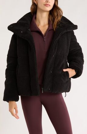 Zella Faux Shearling Puffer Jacket in Black at Nordstrom, Size X-Small