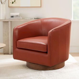 Comfort Pointe Taos Caramel Top Grain Leather Wood Base Swivel Chair