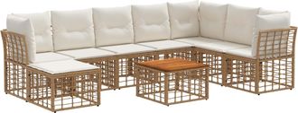 vidaXL Conjunto De Sof&aacute;s De Exterior 9 Uds. Natural Y Crema Poli&eacute;ster Vidaxl