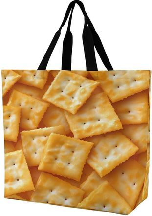 Generic Salted Soda Crackers Food Reusable Shopping Bags Large Capacity Grocery Bag Heavy Duty Tote for Women 40x40x16cm