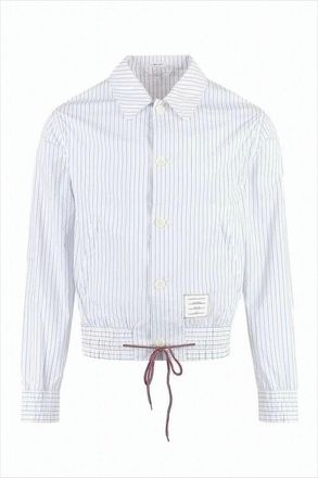 Thom Browne Cropped Lightweight Jacket With Vertical Pinstripe Pattern