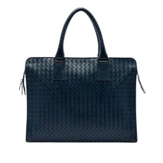 Bottega Veneta Pre-owned Woven Nappa Briefcase - Dames - Vintage Handtas - Blauw - ONE Size - Leer - Vintage