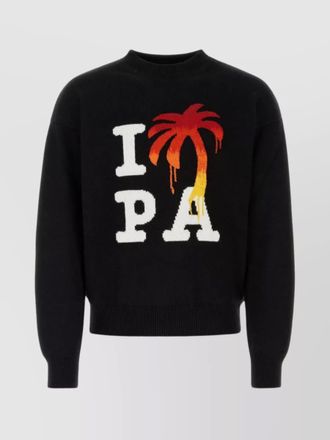 Palm Angels wool blend crew-neck sweater with embroidered graphic