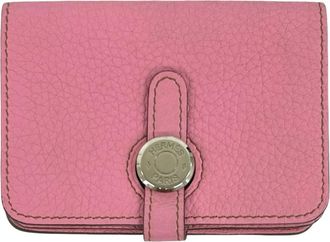 Herm&egrave;s Pink Taurillon Clemence Leather Coin Purse/Coin Case (Pre-Owned)