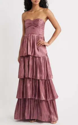 Lulus Bella Tiered Strapless Gown in Dark Rose at Nordstrom, Size X-Large