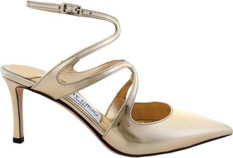 Jimmy Choo London Azia 75 Gold Leather Pumps, Brand Size 35.5 ( US Size 5.5 )