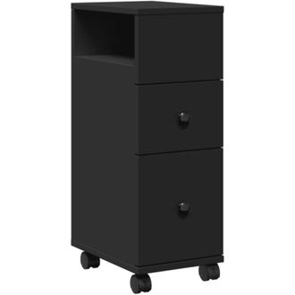 vidaXL Narrow Bathroom Cabinet with Wheels Black Engineered Wood Vidaxl
