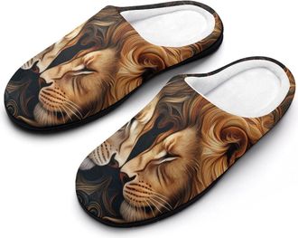 Generic Wild Lion Couple Print Mens Slippers Comfortable And Non-slip Cotton Slipper Shoe for House