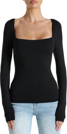 Naked Wardrobe Bare Square Neck Top in Black at Nordstrom Rack, Size X-Large