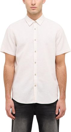 Mustang Kurzarmhemd MUSTANG Herren Style Berkeley, Herren, Gr. XXL, US-Gr&ouml;ssen, beige 4012, Web, 55% Leinen, 45% Baumwolle, unifarben, regular fit, Hemden Kur