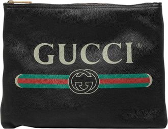 Gucci Pre-owned Clutches, female, Black, Size: ONE SIZE Pre-owned Printed Leather Pouch
