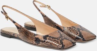 Gianvito Rossi Borneo snake-print leather slingback flats