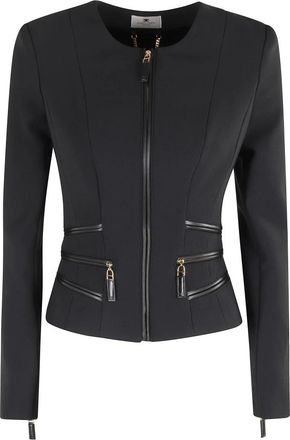 Elisabetta Franchi Double-layer Cr&ecirc;pe Jas met Ritsdetails - Dames - Zomerjassen - Zwart - M - Leer - Jassen