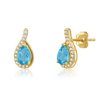 MAX + STONE 14k Yellow or White Gold Gemstone Pear Shape Drop Stud with Diamonds Accents