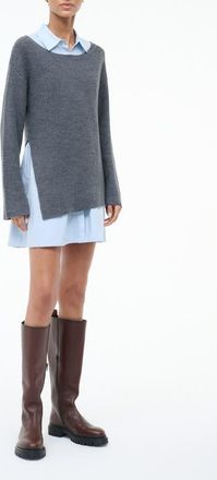 Staud Dane Layered Long Sleeve Mixed Media Dress in Charcoal/Glacier at Nordstrom, Size Small