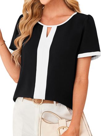 Grace Karin Women Hollow T Shirts Casual Comfortable Crew Neck Short Sleeves Blouse XXL Black