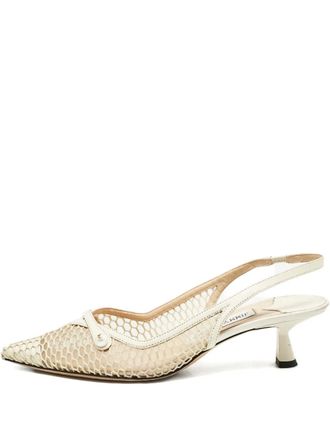 Jimmy Choo London 2024 mesh leather slingback pumps - White