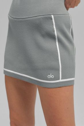 Alo | Ribbed Sweater Knit Highline Mini Skirt in Lunar Grey/White, Size: Medium