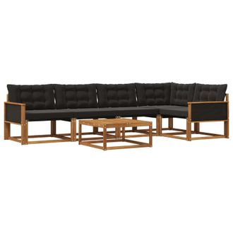 vidaXL Conjunto De Sof&aacute;s De Exterior Con Coj&iacute;n 6 Pcs Natural Y Negro Vidaxl