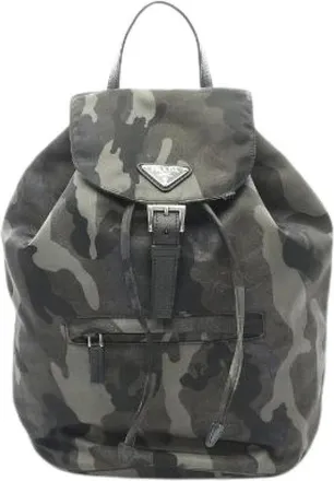 Prada Pre-owned Backpacks, female, Green, Size: ONE SIZE Pre-owned Tessuto Camoufl Nylon Leather Backpack