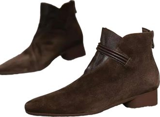 Generic GLDFW Ankle Boots Women Flats Pointed Toe Leather Shoes Winter Boots Walking Leather Chelsea Mujer Botas Brown