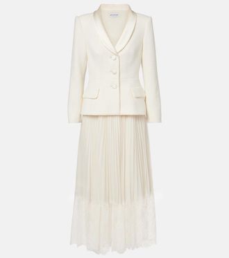 Self Portrait Boucl&eacute; and chiffon midi dress