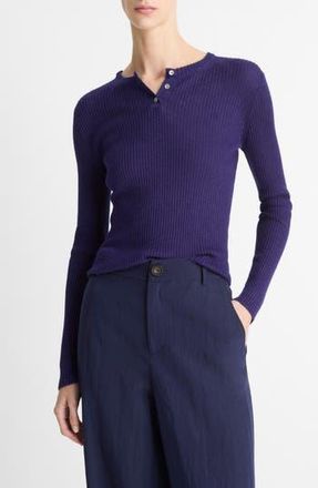 Vince Cashmere & Silk Fitted Rib Henley in 424Dir-Deep Iris at Nordstrom Rack, Size X-Small