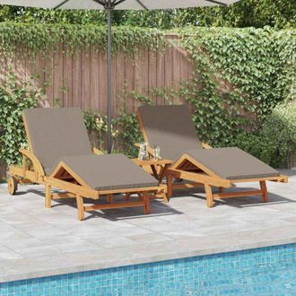 vidaXL Sun Lounger 3 pcs Taupe 40 x 40 x 40cm Solid Acacia wood vidaXL