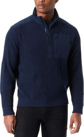 G.H. Bass & Co. Bass Outdoor Sweater Mens Blue Cotton Regular Fit Quarter Zip Mock Neck UPS1292