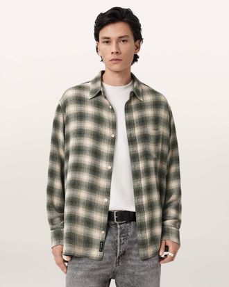 AllSaints Viscose Lumy Oversized Check Shirt, Size: XXL