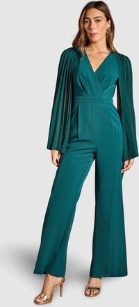 Coast V Neck Pleated Long Sleeve Jumpsuit in Emerald at Nordstrom, Size 4