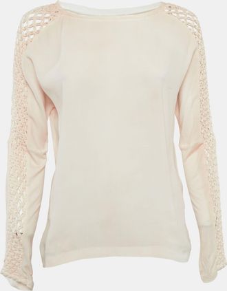 Maje Beige Crepe Sleeve Macrame Detail Top