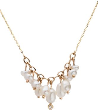 Wwake 14kt recycled yellow gold Shadow pearl and diamond necklace - women - 14kt Recycled Yellow Gold/Pearl/Diamond - 46