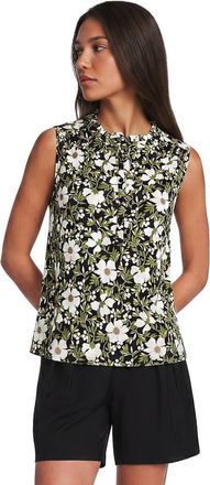 Lands End Linen Blend Ruffle Trim Tank Top in Black Floral Blossom at Nordstrom, Size X-Large