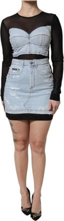 Dolce & Gabbana Zwart Blauw Denim Mini Jurk - Dames - Korte kleedjes - Blauw - S - Denim - Kleedjes