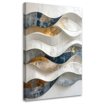 Feeby Cuadro Sobre Lienzo, Abstracci&oacute;n Geom&eacute;trica Ondas En Blanco Beige Y Dorado, 80x120