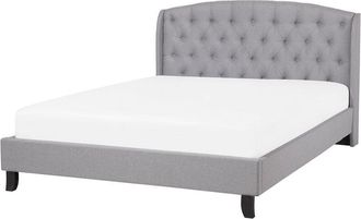 Beliani Cama Doble Tapizada Gris 140 X 200 Cm Con Somier Y Cabecero Acolchado Bordeaux