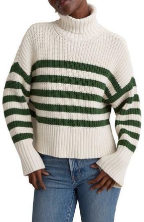 Madewell Wide Rib Turtleneck Sweater in Varsity Green Stripe at Nordstrom Rack, Size Medium